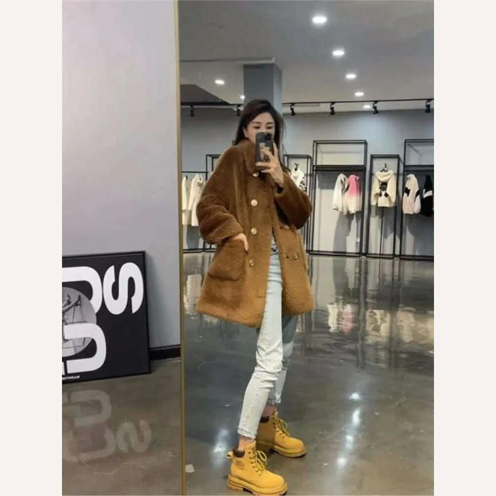 Women 2022 Winter Fashion Double-breasted Warm Coats Female Genuine Lamb Fur Jackets Ladies Long Sheep Shearing Thick Overcoats - Image 4