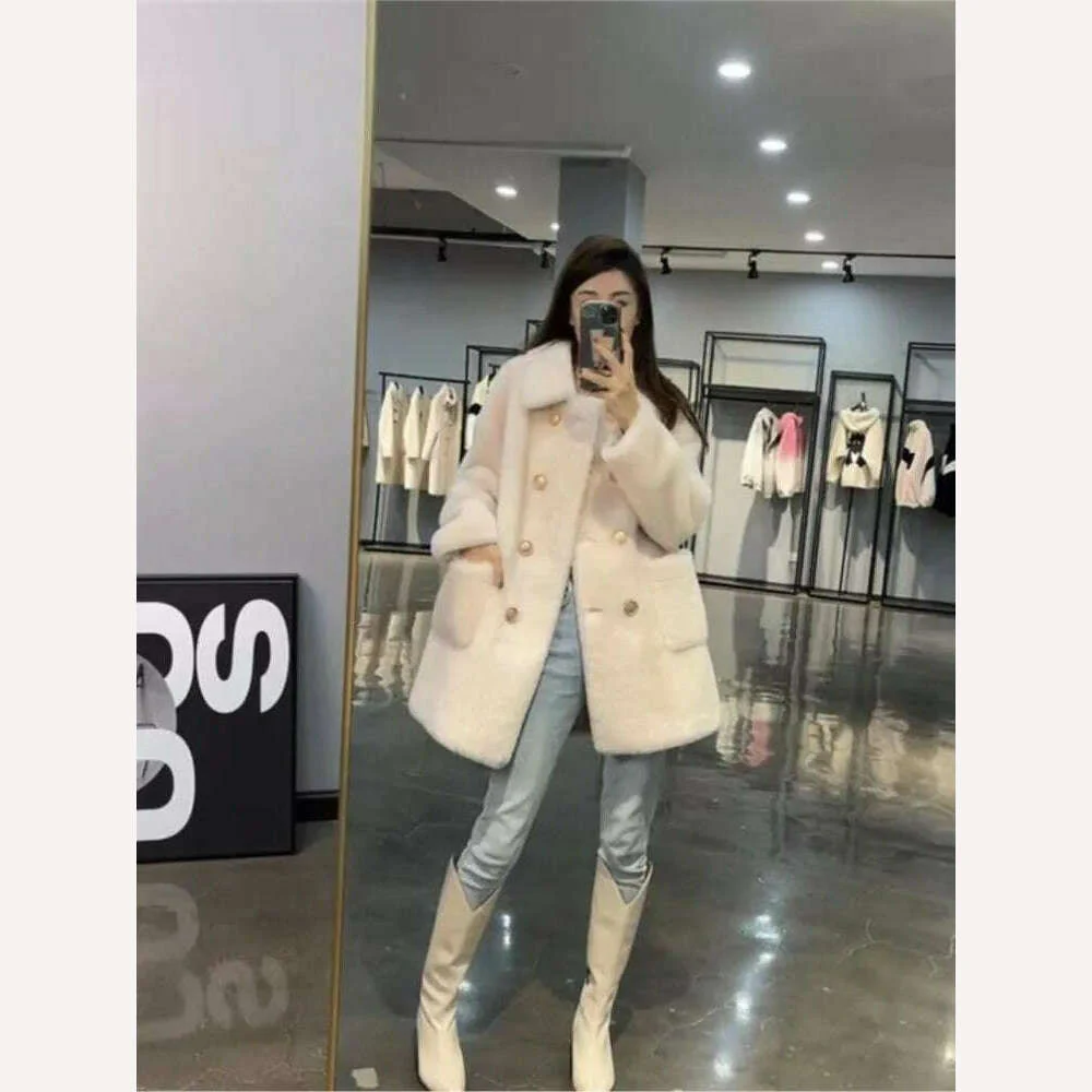 Women 2022 Winter Fashion Double-breasted Warm Coats Female Genuine Lamb Fur Jackets Ladies Long Sheep Shearing Thick Overcoats - Image 5