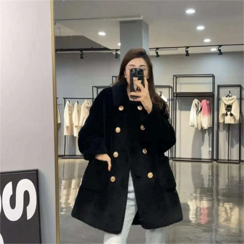 Women 2022 Winter Fashion Double-breasted Warm Coats Female Genuine Lamb Fur Jackets Ladies Long Sheep Shearing Thick Overcoats - Image 8