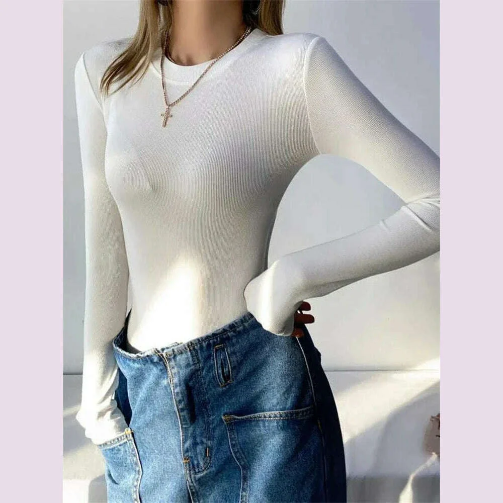 Women Bodysuit Long Sleeve Body Tops Streetwear Sexy Bodycon O-neck Slim Basic Solid Color Jumpsuit Y2K Clothing Casual Rompers - Image 3