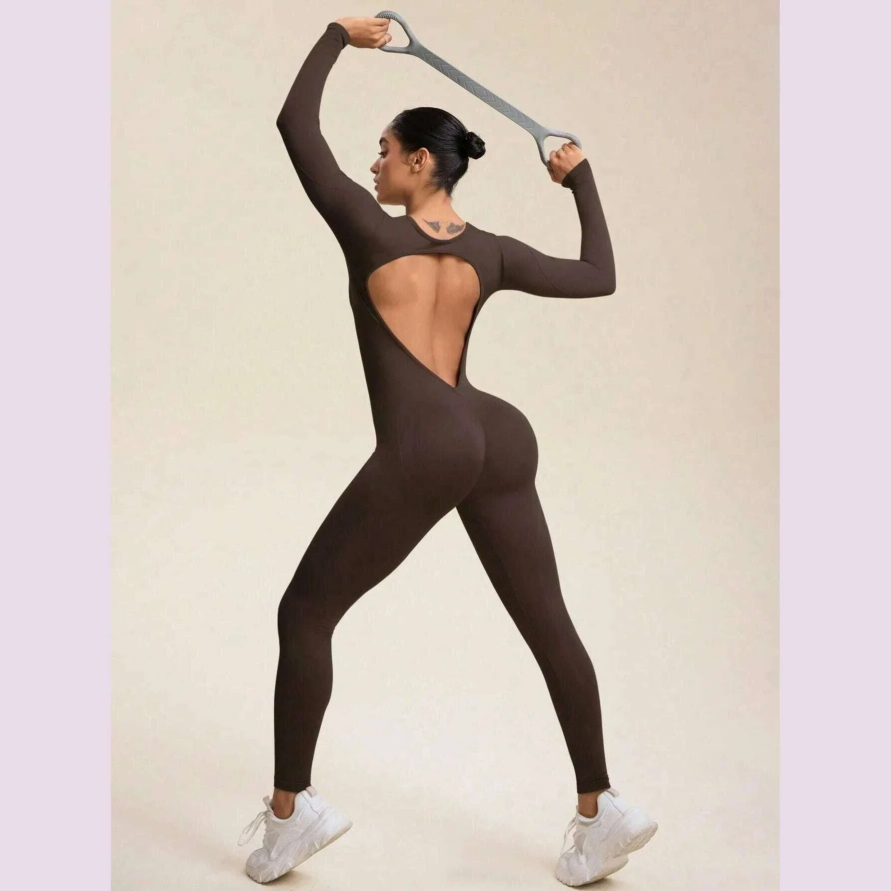 Women Jumpsuits Long Sleeve Sexy Backless Bodycon Rompers Scrunch Butt V Back Playsuit Workout Bodysuit - Image 10