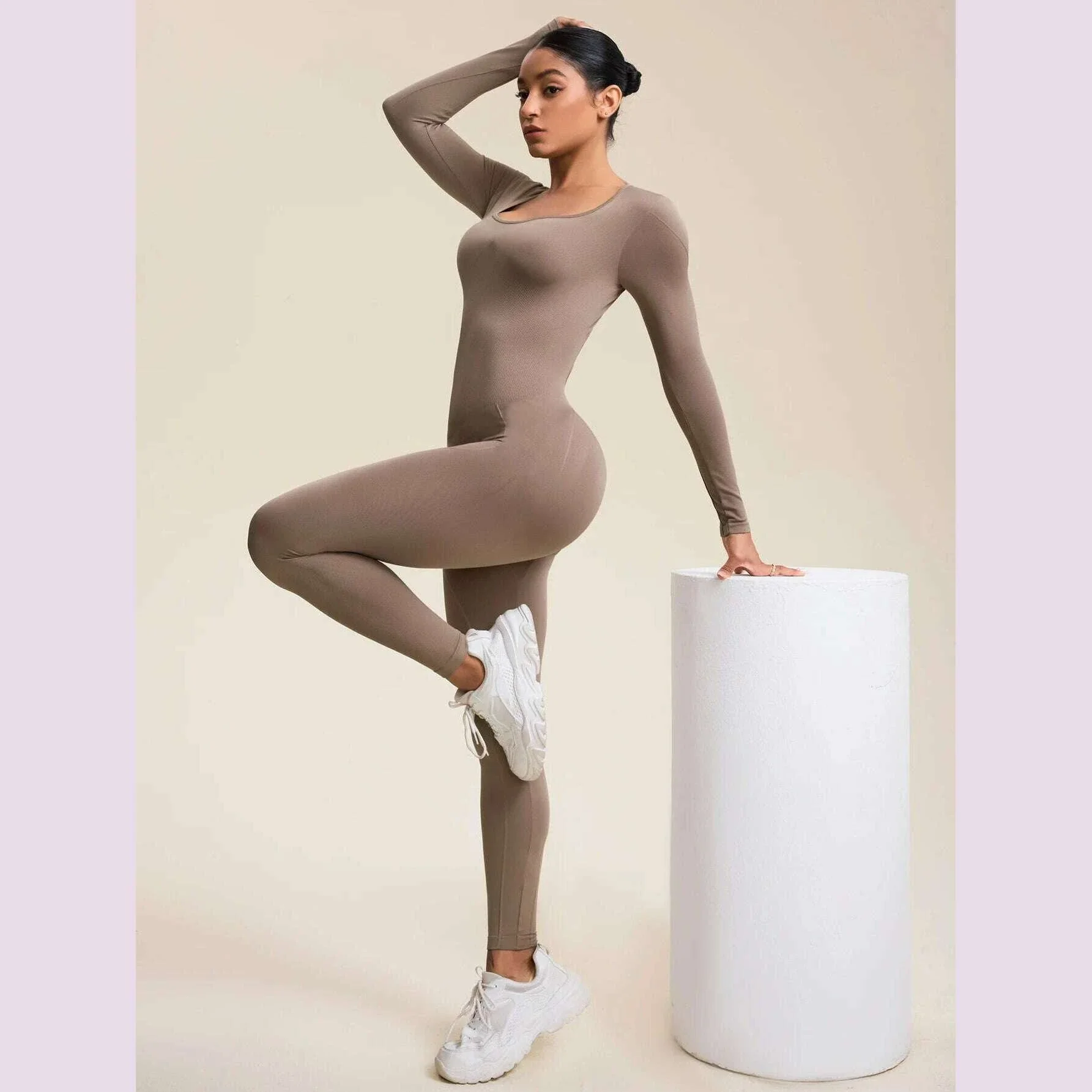 Women Jumpsuits Long Sleeve Sexy Backless Bodycon Rompers Scrunch Butt V Back Playsuit Workout Bodysuit - Image 8