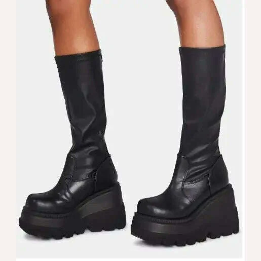 Women Knee High Boots Women's Zip Leather Buckle High Boots Woman Low Heels Ladies Buckle Belt Female Shoes Gothic Shoes - Image 10