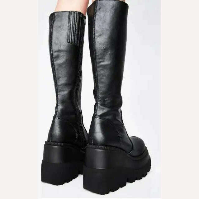 Women Knee High Boots Women's Zip Leather Buckle High Boots Woman Low Heels Ladies Buckle Belt Female Shoes Gothic Shoes - Image 11