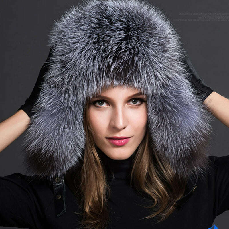 Women Natural Raccoon Fur Caps Ushanka Hats for Winter Thick Warm Ears Fashion Bomber Pom Pom Hat Lady Real Fox Fur Cap Pompon - Image 17