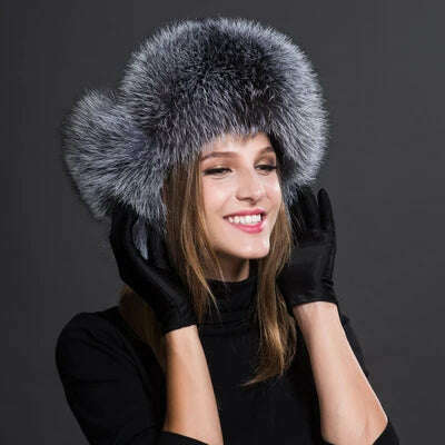 Women Natural Raccoon Fur Caps Ushanka Hats for Winter Thick Warm Ears Fashion Bomber Pom Pom Hat Lady Real Fox Fur Cap Pompon - Image 3