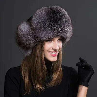 Women Natural Raccoon Fur Caps Ushanka Hats for Winter Thick Warm Ears Fashion Bomber Pom Pom Hat Lady Real Fox Fur Cap Pompon - Image 8