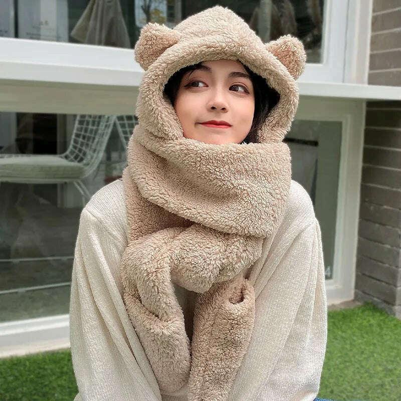 Women Winter Hood Beanies Thick Woolen Knitted Hat+Scarf Fur Pompom Crochet Bonnet Outdoor Ski Female Cap Warm Headgear - Image 11