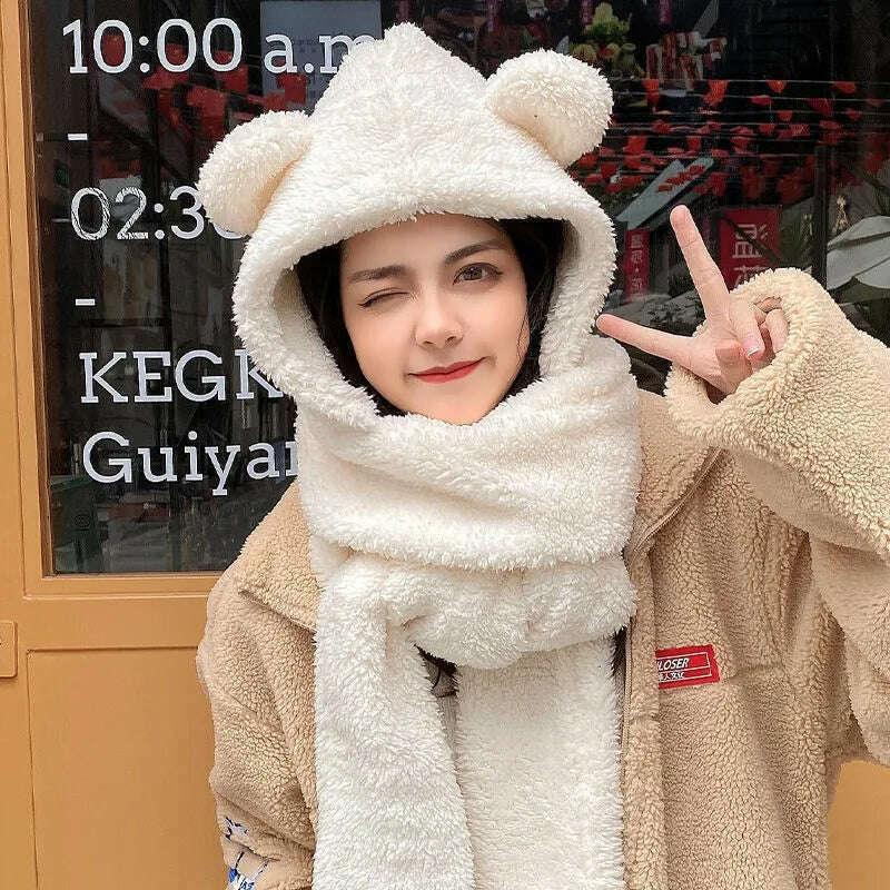 Women Winter Hood Beanies Thick Woolen Knitted Hat+Scarf Fur Pompom Crochet Bonnet Outdoor Ski Female Cap Warm Headgear - Image 9