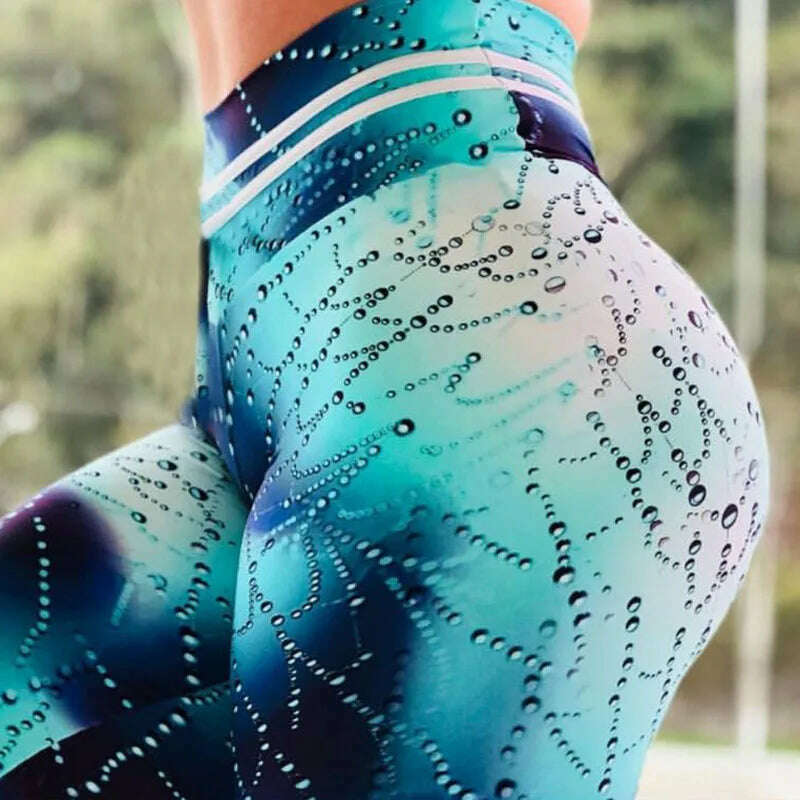 Women Yoga Sports Pants Push Up Pencil Pants Workout Water Droplets Leggings Fitness Print Gym Leggings Elastic Slim Pants Tight - Image 6
