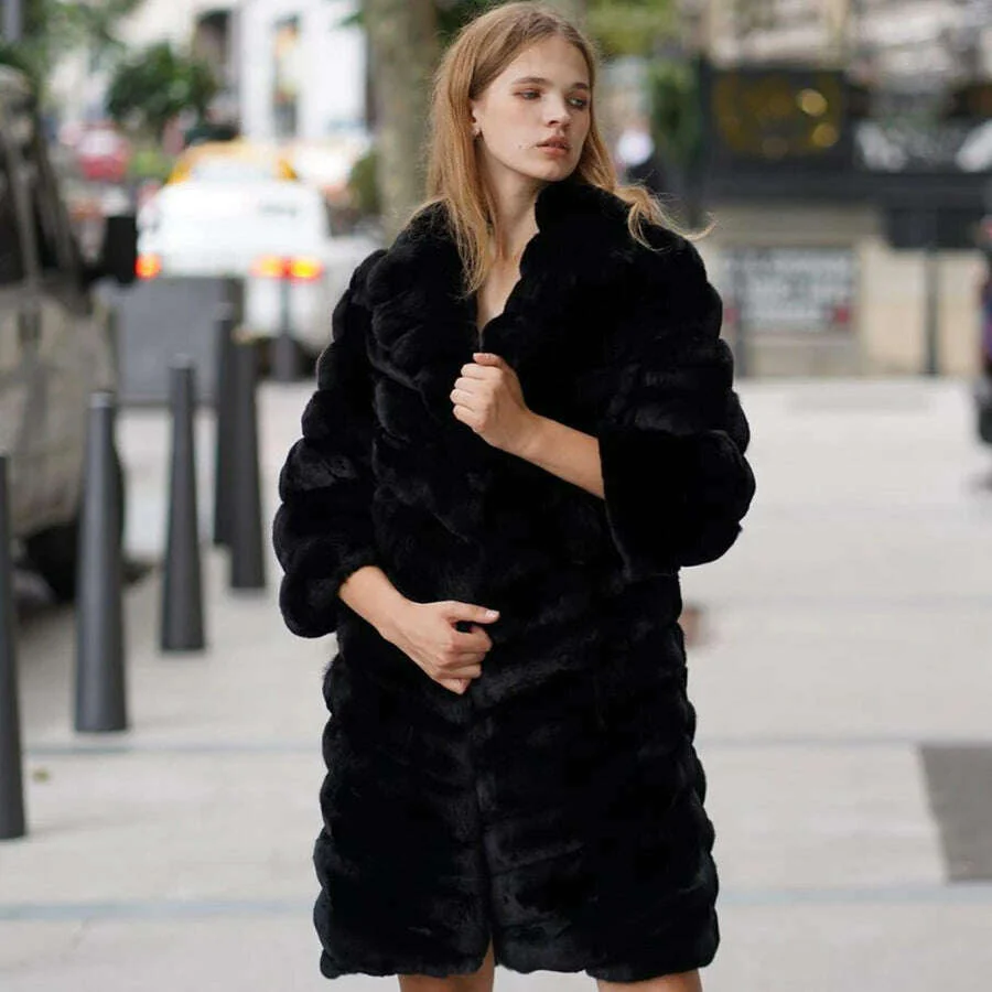 Women's Long Winter Coat Chinchilla Luxury Real Rex Rabbit Fur Coats For Women Fur Coat Women Warm Best Seller - Image 13
