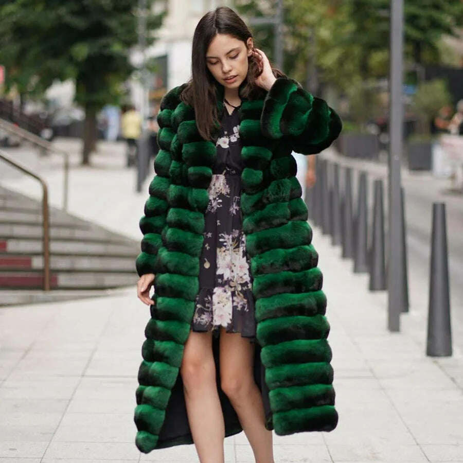 Women's Long Winter Coat Chinchilla Luxury Real Rex Rabbit Fur Coats For Women Fur Coat Women Warm Best Seller - Image 3