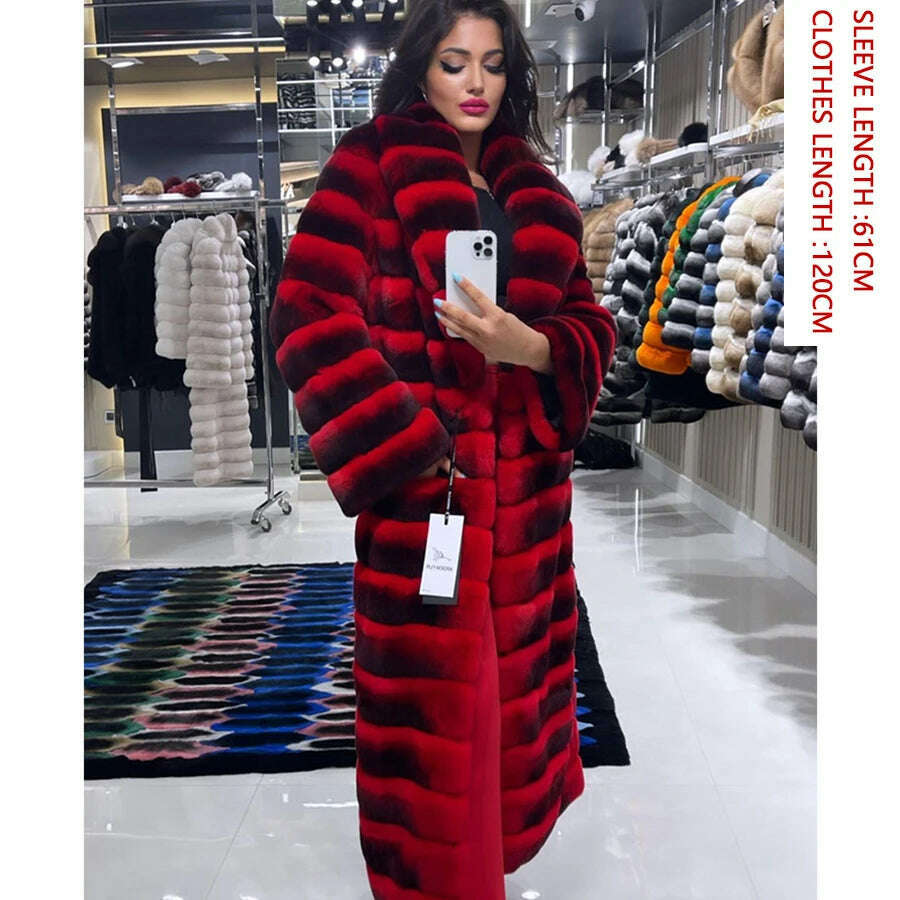 Women's Long Winter Coat Chinchilla Luxury Real Rex Rabbit Fur Coats For Women Fur Coat Women Warm Best Seller - Image 5
