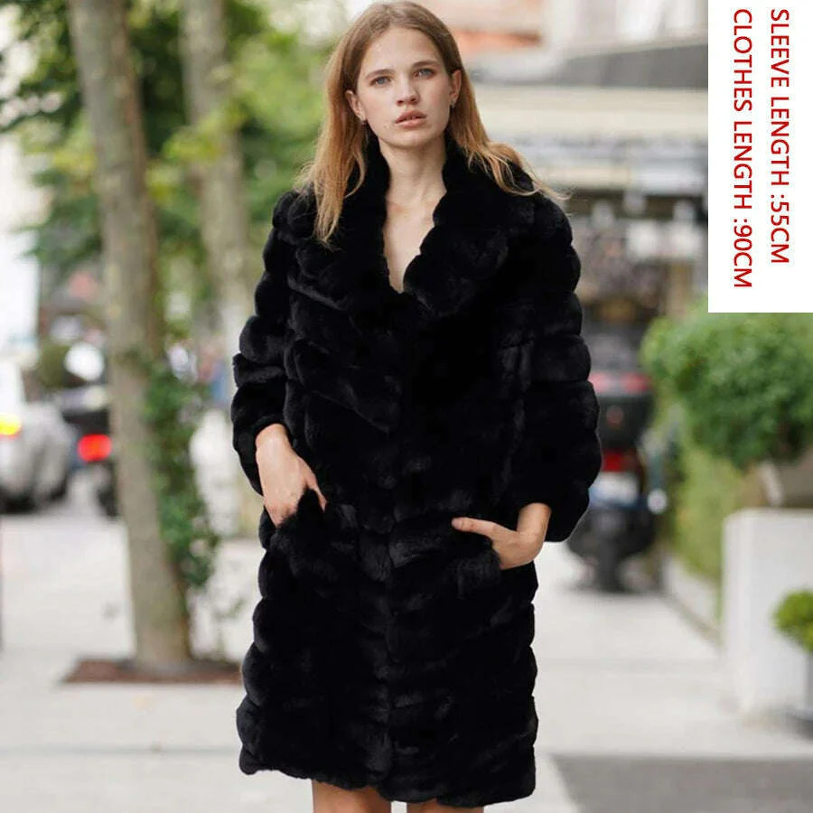 Women's Long Winter Coat Chinchilla Luxury Real Rex Rabbit Fur Coats For Women Fur Coat Women Warm Best Seller - Image 7