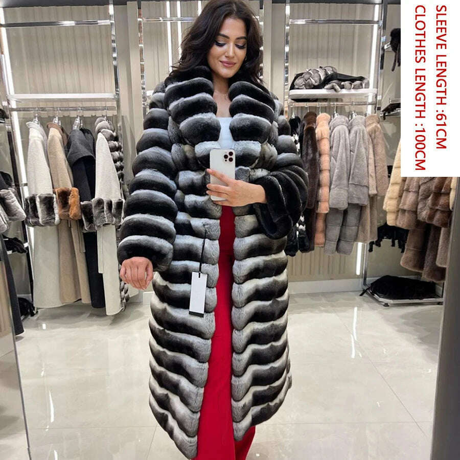 Women's Long Winter Coat Chinchilla Luxury Real Rex Rabbit Fur Coats For Women Fur Coat Women Warm Best Seller - Image 9